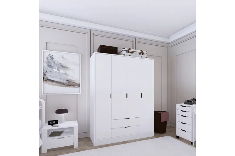 Durusu Garderob 140x182 cm - Mattvit - Förvaring - Sko- & klädförvaring - Garderober & garderobssystem