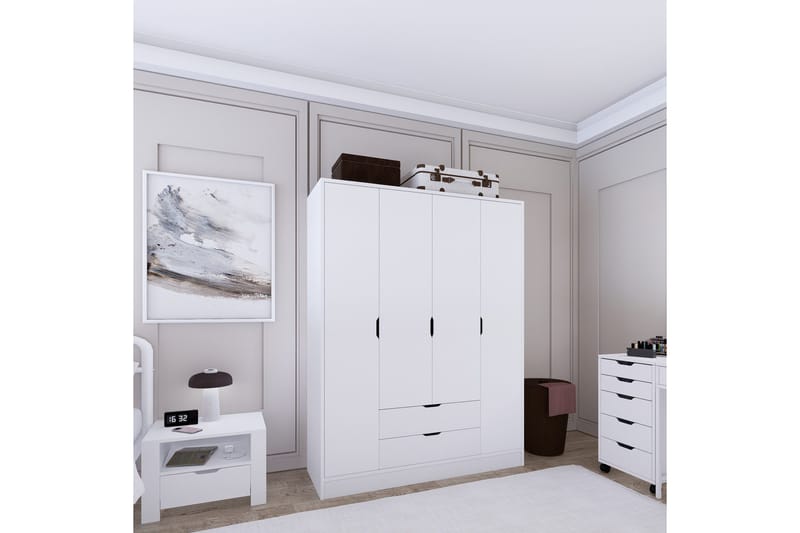 Durusu Garderob 140x182 cm - Mattvit - Förvaring - Sko- & klädförvaring - Garderober & garderobssystem