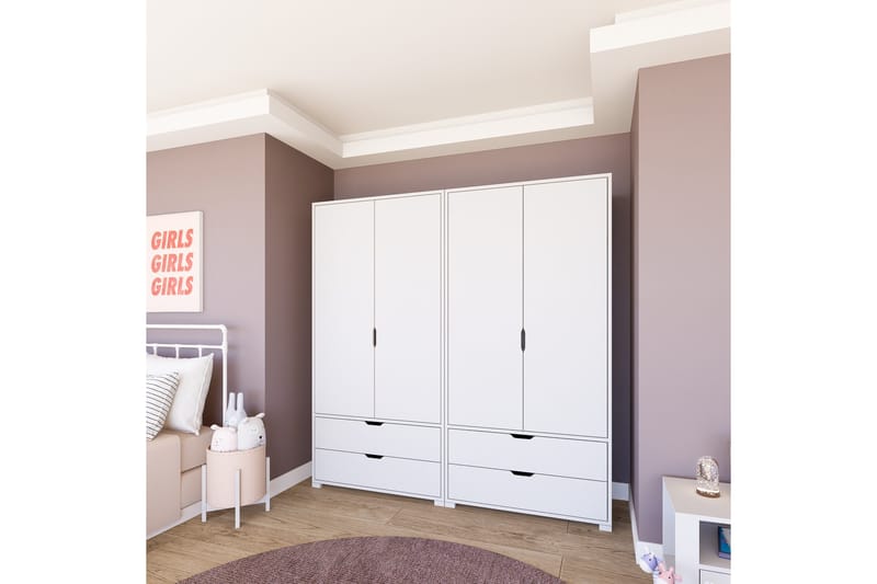 Durusu Garderob 180x183 cm - Mattvit - Förvaring - Sko- & klädförvaring - Garderober & garderobssystem