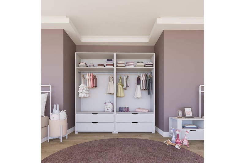 Durusu Garderob 180x183 cm - Mattvit - Förvaring - Sko- & klädförvaring - Garderober & garderobssystem