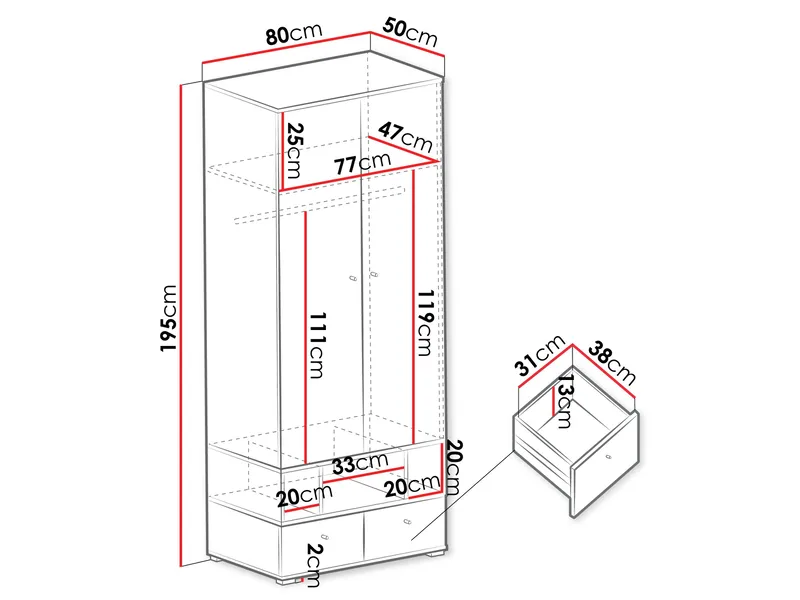 Edson Garderob 80 cm - Förvaring - Sko- & klädförvaring - Garderober & garderobssystem
