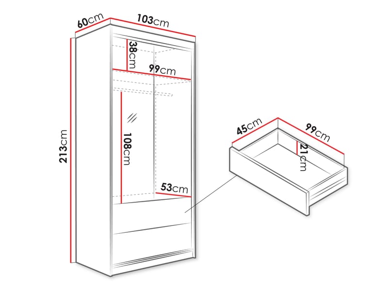 Elvyn Garderob med Spegel 103x213 cm - Brun - Förvaring - Sko- & klädförvaring - Garderober & garderobssystem