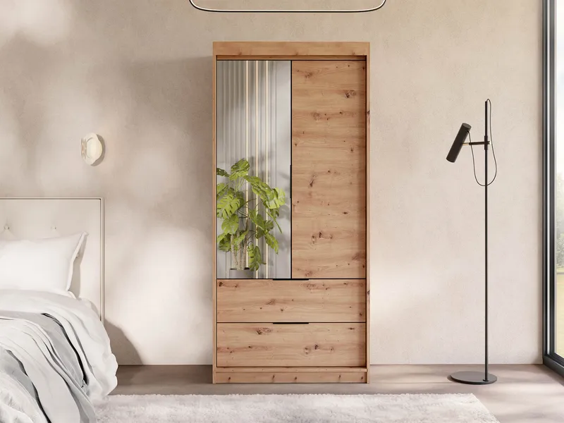 Elvyn Garderob med Spegel 103x213 cm - Brun - Förvaring - Sko- & klädförvaring - Garderober & garderobssystem