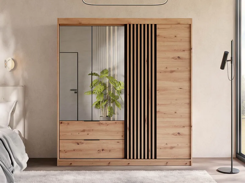 Elvyn Garderob med Spegel 203x213 cm - Brun - Förvaring - Sko- & klädförvaring - Garderober & garderobssystem