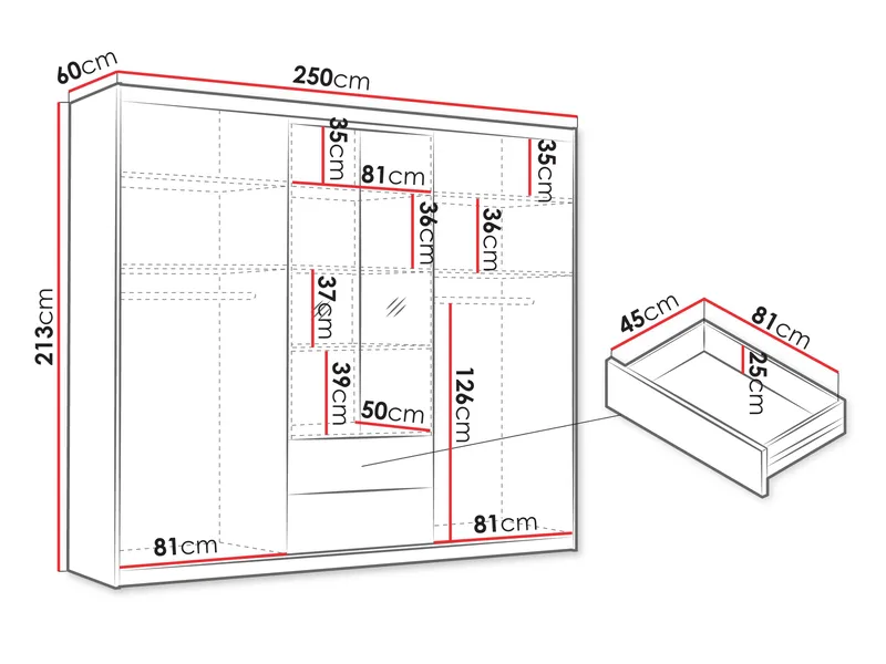 Elvyn Garderob med Spegel 250x213 cm - Brun - Förvaring - Sko- & klädförvaring - Garderober & garderobssystem
