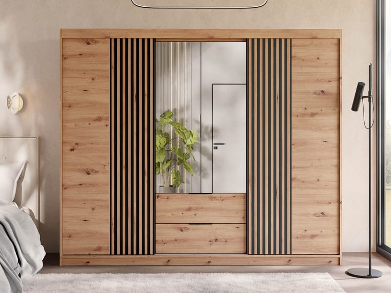 Elvyn Garderob med Spegel 250x213 cm - Brun - Förvaring - Sko- & klädförvaring - Garderober & garderobssystem