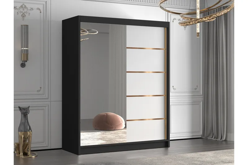 Emet Garderob med Spegel 150x200 cm - Svart - Förvaring - Sko- & klädförvaring - Garderober & garderobssystem