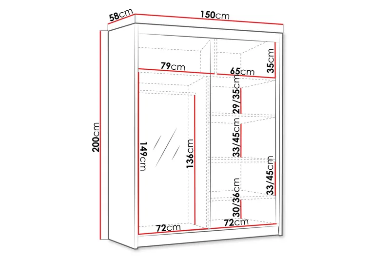 Emet Garderob med Spegel 150x200 cm - Svart - Förvaring - Sko- & klädförvaring - Garderober & garderobssystem