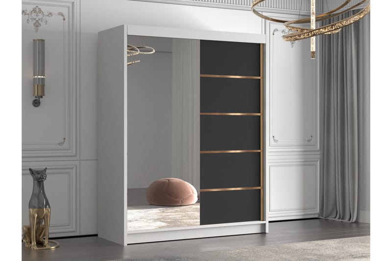 Emet Garderob med Spegel 150x200 cm - Svart/Vit - Förvaring - Sko- & klädförvaring - Garderober & garderobssystem