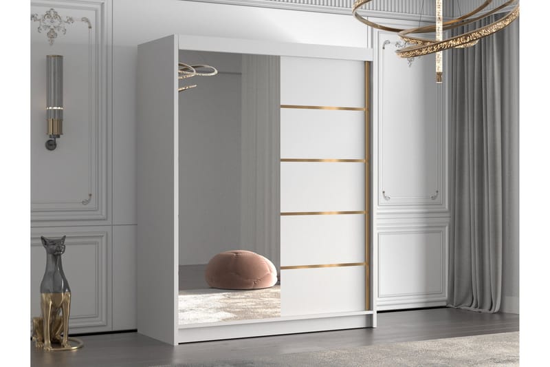 Emet Garderob med Spegel 150x200 cm - Vit - Förvaring - Sko- & klädförvaring - Garderober & garderobssystem