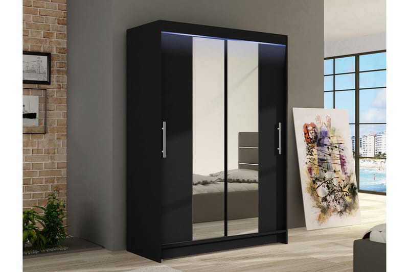 Estella Garderob med Spegel 120x200 cm - Svart - Förvaring - Sko- & klädförvaring - Garderober & garderobssystem