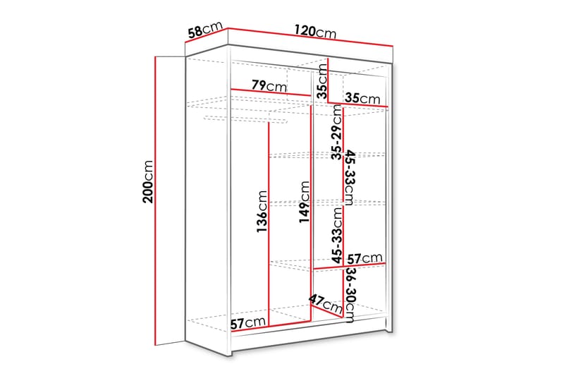 Estella Garderob med Spegel 120x200 cm - Vit - Förvaring - Sko- & klädförvaring - Garderober & garderobssystem
