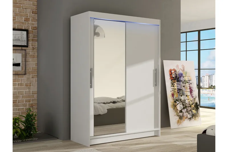 Estella Garderob med Spegel 120x200 cm - Vit - Förvaring - Sko- & klädförvaring - Garderober & garderobssystem