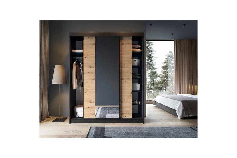 Esville Garderob med Spegel 120x220 cm - Brun - Förvaring - Sko- & klädförvaring - Garderober & garderobssystem