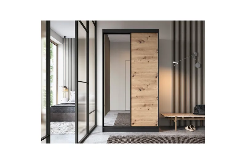 Esville Garderob med Spegel 120x220 cm - Brun - Förvaring - Sko- & klädförvaring - Garderober & garderobssystem