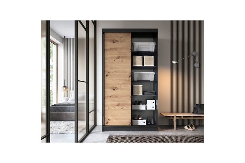 Esville Garderob med Spegel 120x220 cm - Brun - Förvaring - Sko- & klädförvaring - Garderober & garderobssystem