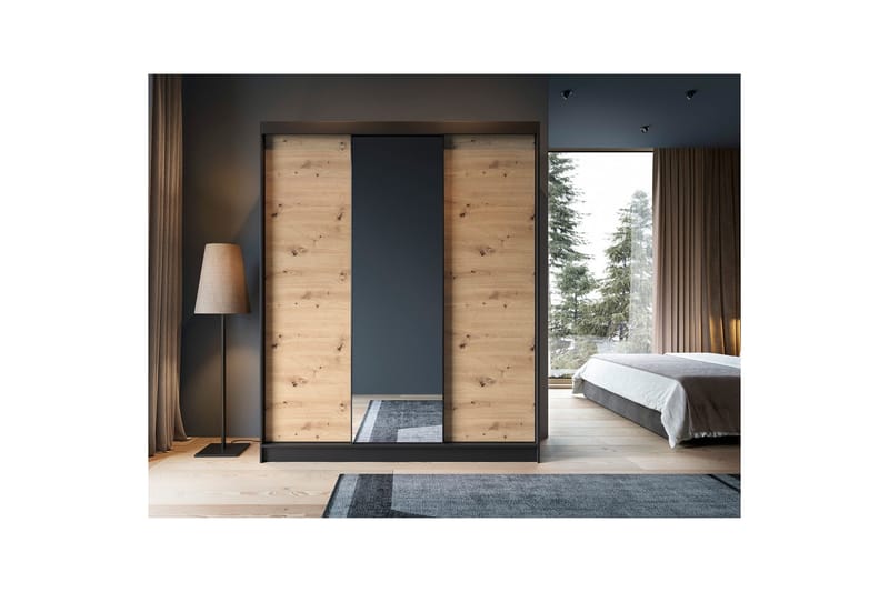 Esville Garderob med Spegel 120x220 cm - Brun - Förvaring - Sko- & klädförvaring - Garderober & garderobssystem