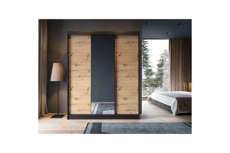 Esville Garderob med Spegel 120x220 cm - Brun - Förvaring - Sko- & klädförvaring - Garderober & garderobssystem