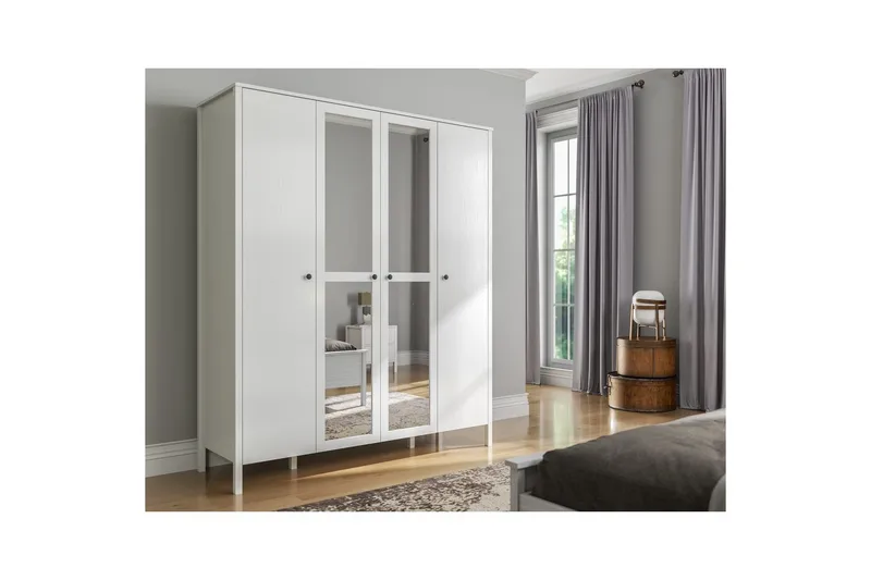 Ferra Garderob med Spegel 180,8x215 cm - Natur/Vit - Förvaring - Sko- & klädförvaring - Garderober & garderobssystem