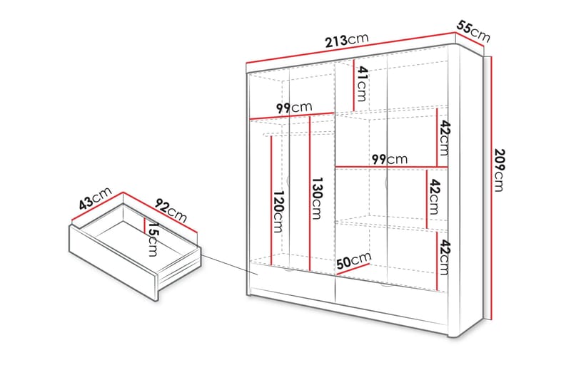 Forba Garderob med Spegel 213x209 cm - Vit - Förvaring - Sko- & klädförvaring - Garderober & garderobssystem