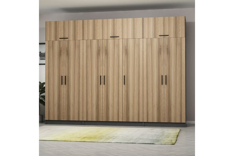Fruitland Garderob 315x235 cm - Valnöt/Antracit - Förvaring - Sko- & klädförvaring - Garderober & garderobssystem