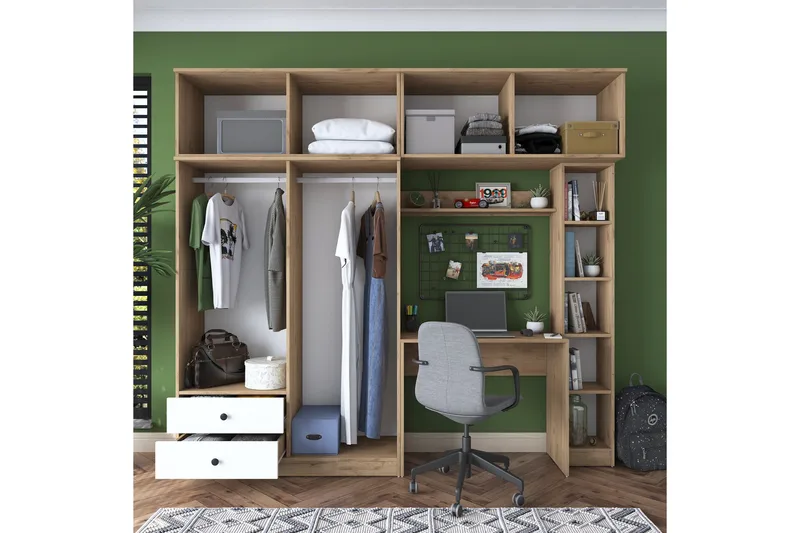 Fryderyk Garderob 240x216,8 cm - Valnöt/Vit - Förvaring - Sko- & klädförvaring - Garderober & garderobssystem