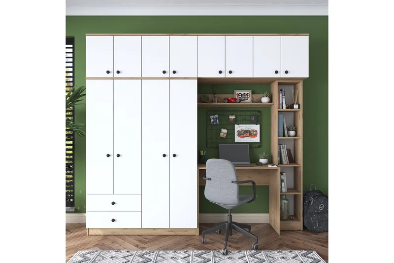 Fryderyk Garderob 240x216,8 cm - Valnöt/Vit - Förvaring - Sko- & klädförvaring - Garderober & garderobssystem