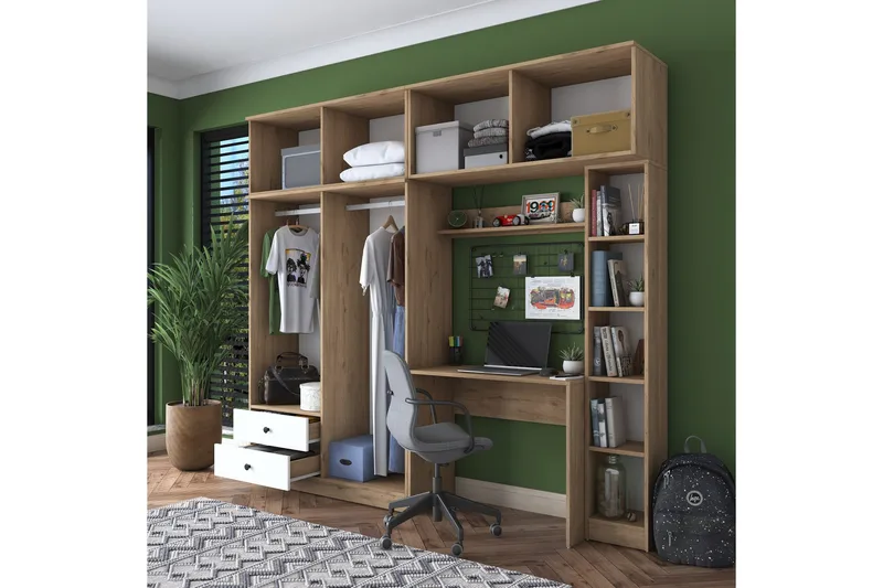 Fryderyk Garderob 240x216,8 cm - Valnöt/Vit - Förvaring - Sko- & klädförvaring - Garderober & garderobssystem