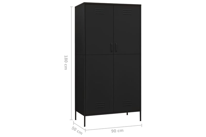 Garderob 90x50x180 cm svart stål - Svart - Förvaring - Sko- & klädförvaring - Garderober & garderobssystem
