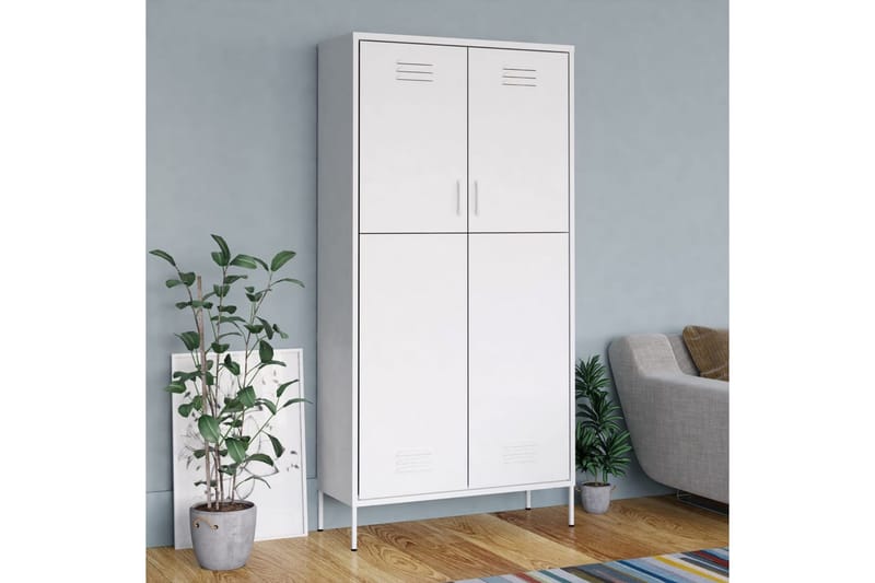 Garderob 90x50x180 cm vit stål - Vit - Garderober & garderobssystem
