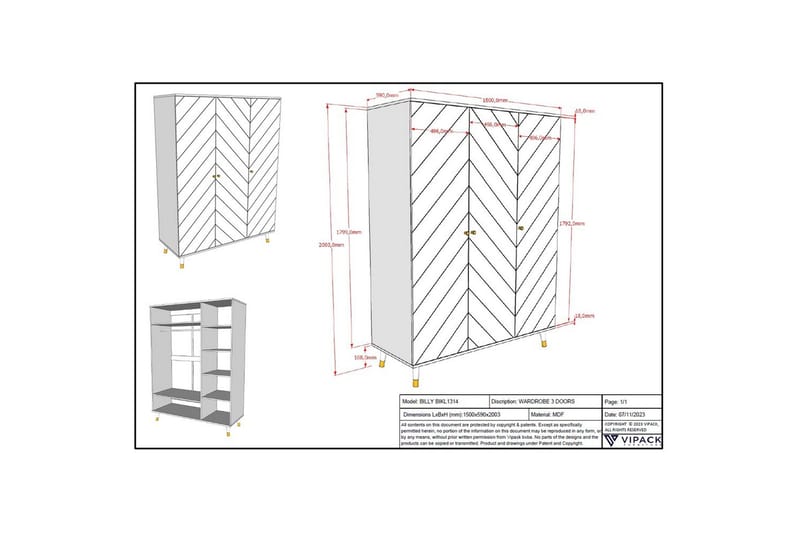 Garderob Billy Vit 3-dörrar - 3-dörrar - Förvaring - Sko- & klädförvaring - Garderober & garderobssystem