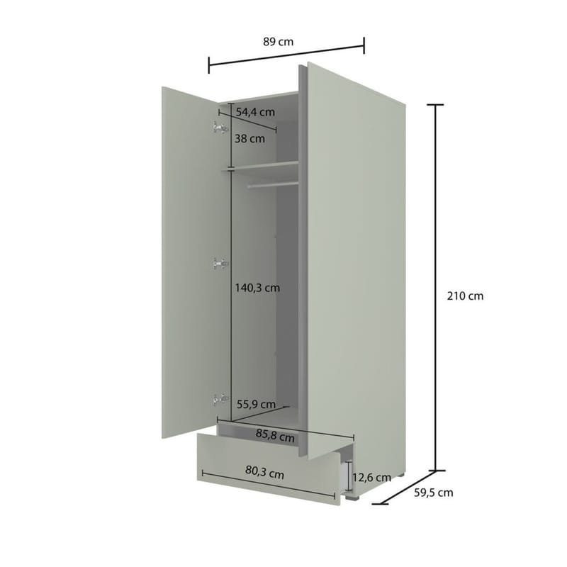 Garderob Cross S 2 dörrar 1 låda - Grön - Förvaring - Sko- & klädförvaring - Garderober & garderobssystem