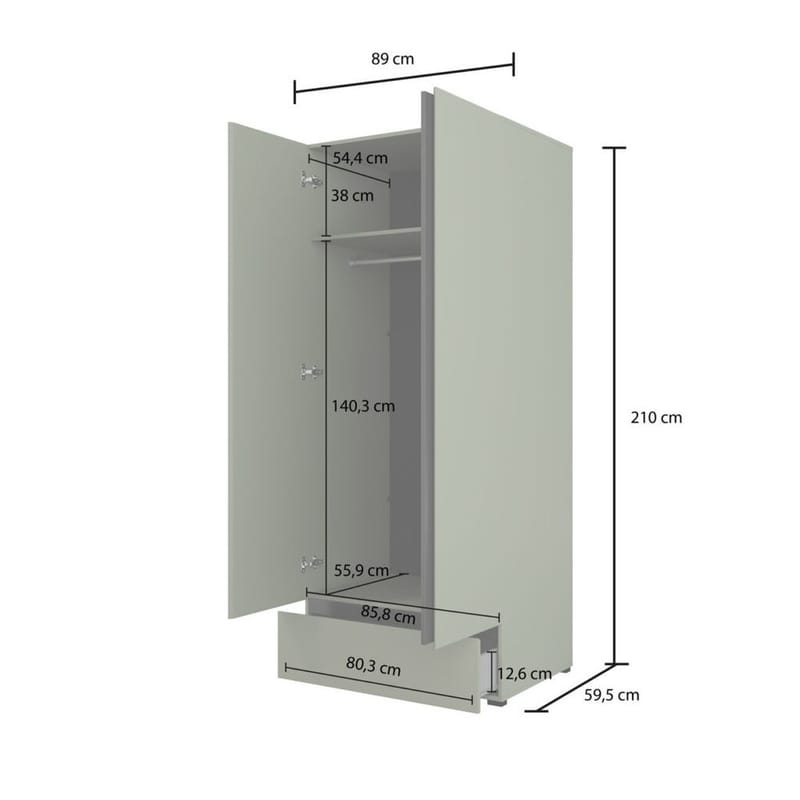 Garderob Cross S 2 dörrar 1 låda - Grön - Förvaring - Sko- & klädförvaring - Garderober & garderobssystem