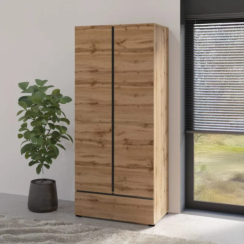 Garderob Cross S 2 dörrar 1 låda - Wotan Ek - Förvaring - Sko- & klädförvaring - Garderober & garderobssystem