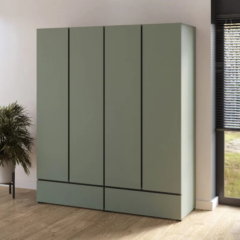 Garderob Cross S 4 dörrar med 2 lådor - Grön - Förvaring - Sko- & klädförvaring - Garderober & garderobssystem