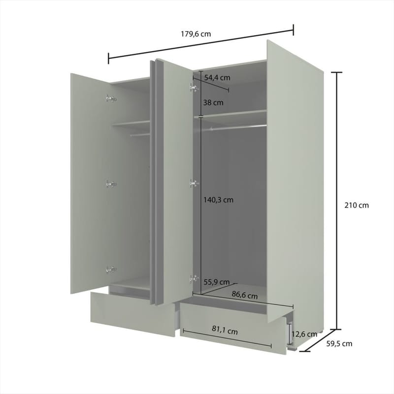 Garderob Cross S 4 dörrar med 2 lådor - Grön - Förvaring - Sko- & klädförvaring - Garderober & garderobssystem
