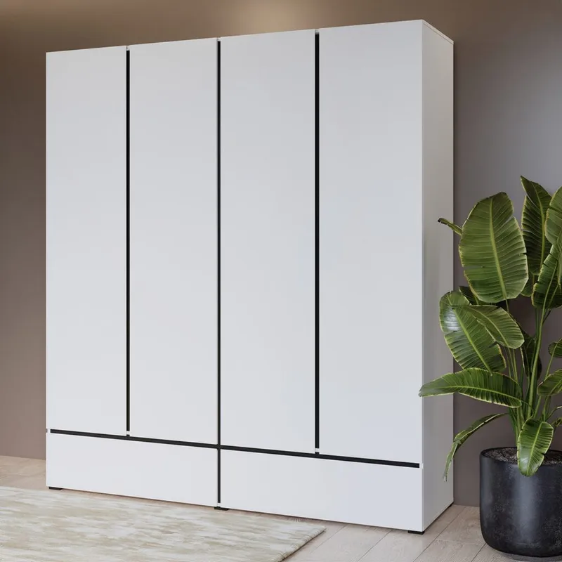 Garderob Cross S 4 dörrar med 2 lådor - Vit - Förvaring - Sko- & klädförvaring - Garderober & garderobssystem