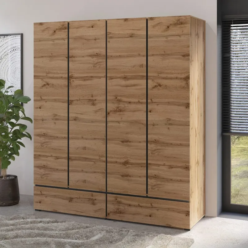 Garderob Cross S 4 dörrar med 2 lådor - Wotan Ek - Förvaring - Sko- & klädförvaring - Garderober & garderobssystem