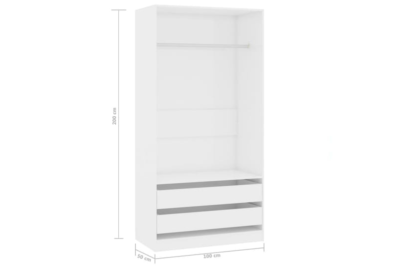 Garderob högglans vit 100x50x200 cm spånskiva - Vit - Garderober & garderobssystem