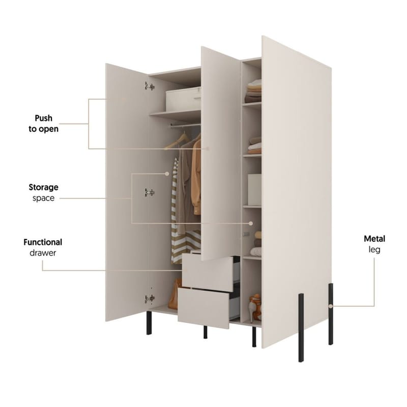 Garderob Jukon S 3 Dörrar med 2 Lådor - Förvaring - Sko- & klädförvaring - Garderober & garderobssystem