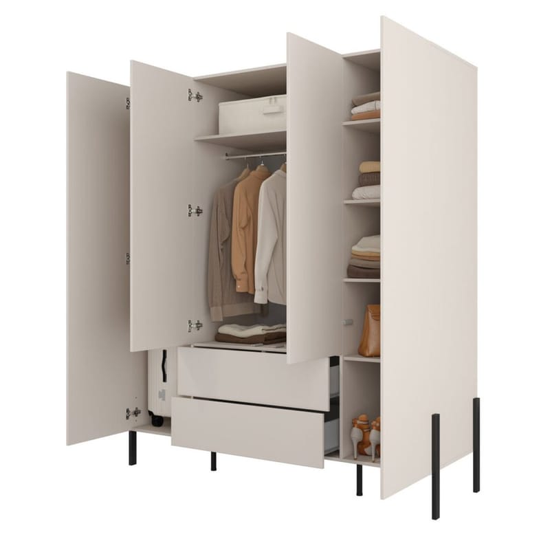 Garderob Jukon S 4 Dörrar med 2 Lådor - Förvaring - Sko- & klädförvaring - Garderober & garderobssystem