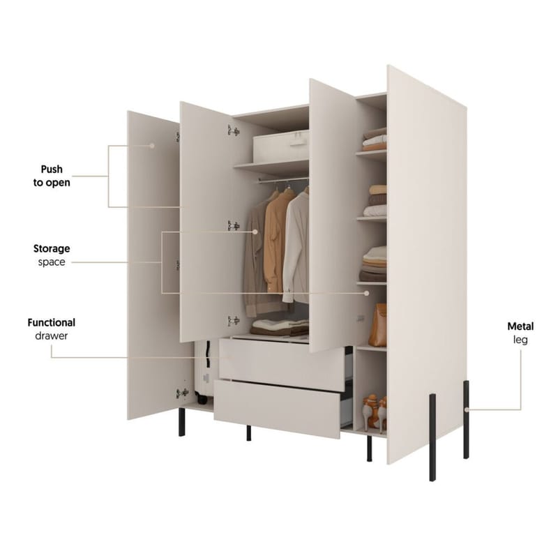 Garderob Jukon S 4 Dörrar med 2 Lådor - Förvaring - Sko- & klädförvaring - Garderober & garderobssystem