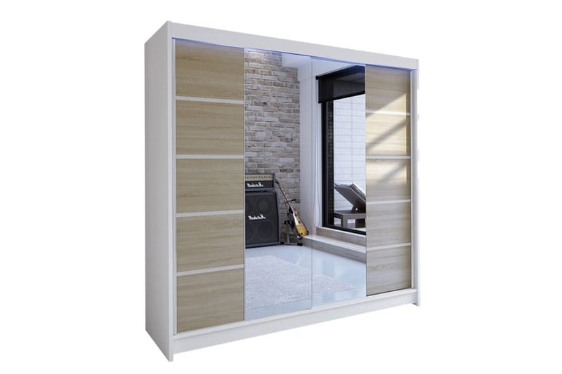 Garderob + LED, Vit|Ek