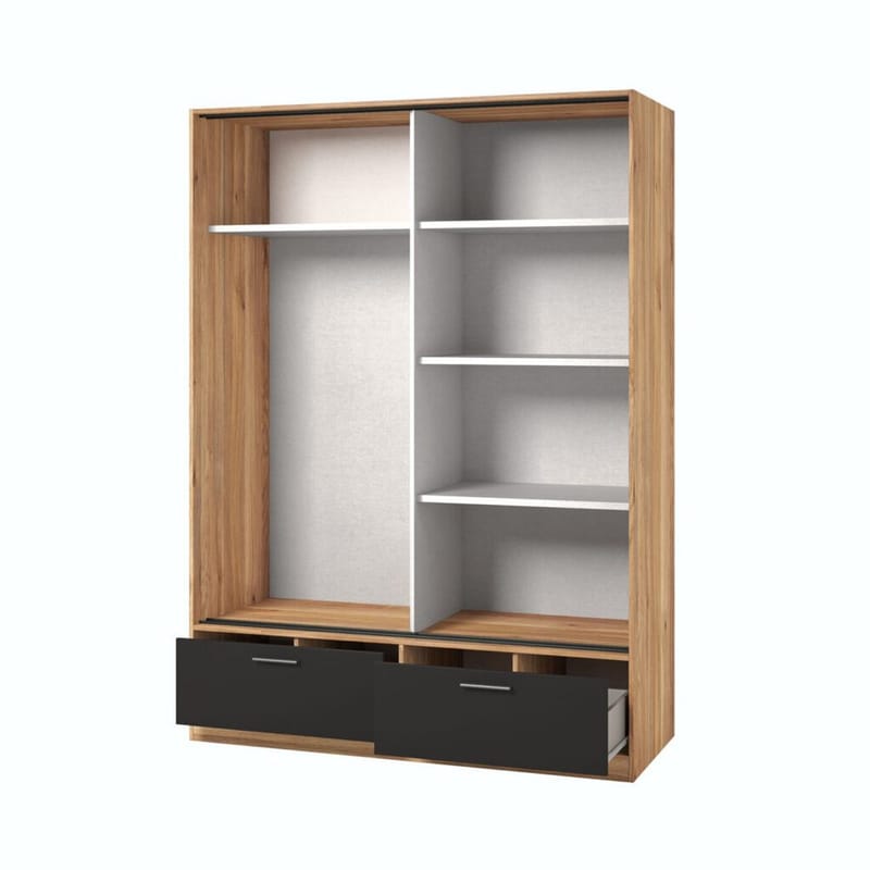 Garderob med spegel Beta 2 skjutdörr med 2 lådor - Mauvella ek - Svart - Förvaring - Sko- & klädförvaring - Garderober & garderobssystem