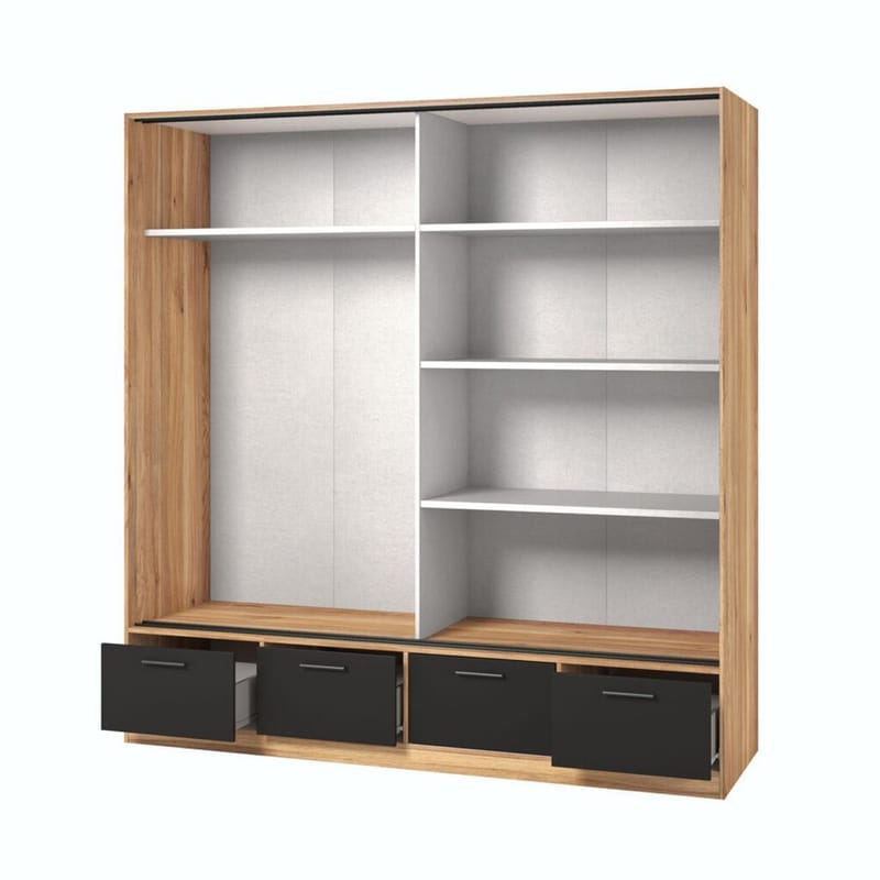 Garderob med spegel Beta 2 skjutdörr med 4 lådor - Förvaring - Sko- & klädförvaring - Garderober & garderobssystem