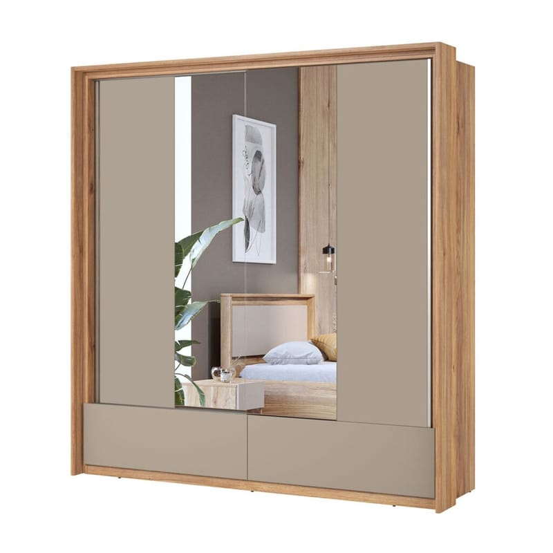 Garderob med spegel Impressio 2 skjutdörrar med 2 lådor - 209 cm - Förvaring - Sko- & klädförvaring - Garderober & garderobssystem