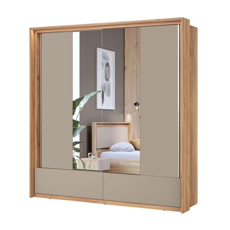 Garderob med spegel Impressio 2 skjutdörrar med 2 lådor - 209 cm - Förvaring - Sko- & klädförvaring - Garderober & garderobssystem