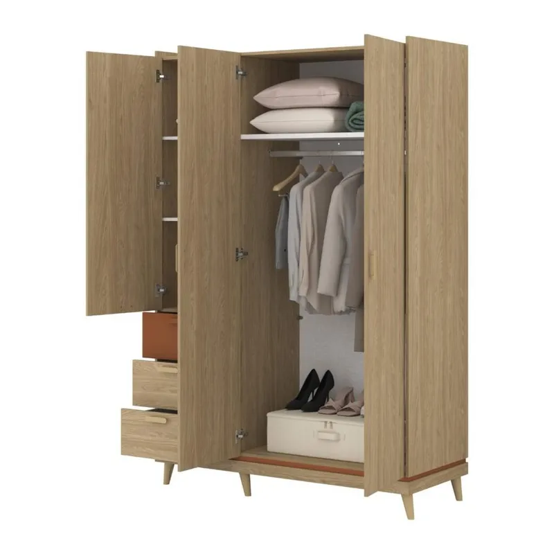 Garderob Scandi 3 dörrar med 3 lådor - Oljerad Ek - Förvaring - Sko- & klädförvaring - Garderober & garderobssystem