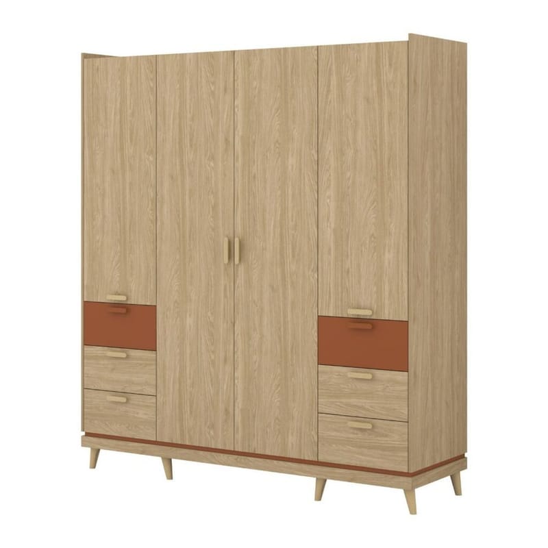 Garderob Skandi 4 Dörrar med 6 Lådor, Oljad Ek