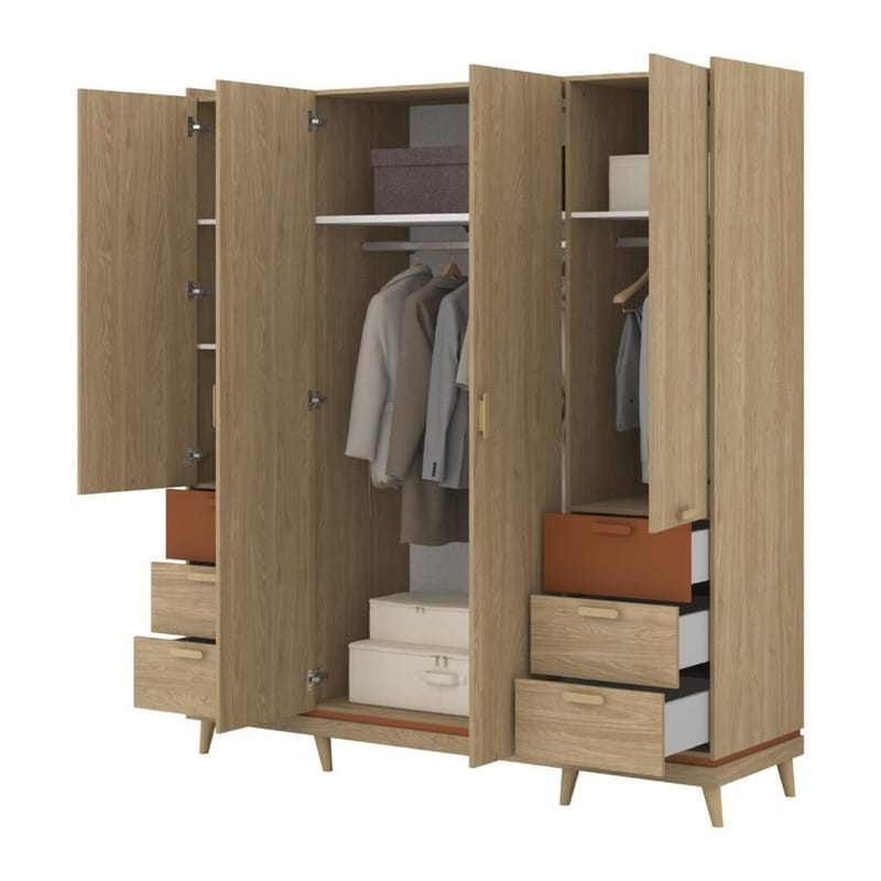 Garderob Skandi 4 Dörrar med 6 Lådor - Oljad Ek - Förvaring - Sko- & klädförvaring - Garderober & garderobssystem